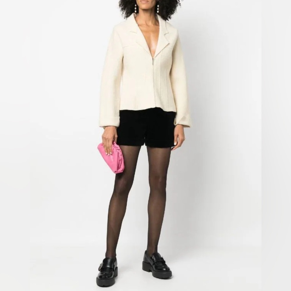 Jillian Jones Ivory Paneled Blazer Jacket Size L 100% Macau Wool Minimalist